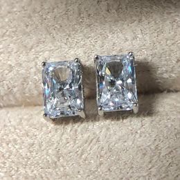 Square Stud Earring 4CT AAAAA ZIRCON ZILVEREN Kleur Sieraden Betrokkenheid Weddingoorringen voor vrouwen Bridal Gift