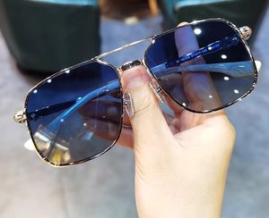 Lunettes de soleil carrées en métal doré et bleu dégradé pour hommes, monture solaire, lunettes de soleil Gafas de sol UV400 avec boîte