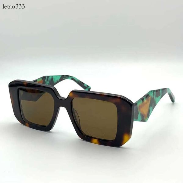 Gafas de sol cuadradas para mujer, diseñador 23YS, montura negra para mujer, lentes marrones, logotipo triangular verde turquesa, gafas para hombre