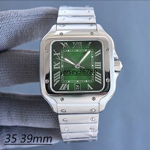 Vierkante tank herenhorloges 39 mm groen rubber en 904L roestvrij staal mechanische horloges kast armband mode datum horloge mannelijk dame 35 mm horloge Montre de luxe