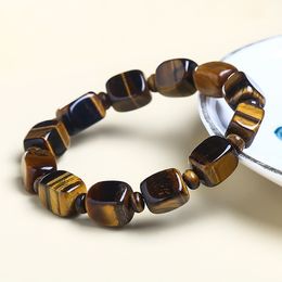 Bracelet en pierre naturelle œil de tigre carré, pierres précieuses naturelles en forme de perles, Bracelets pour femme et hommes, bijoux à la mode