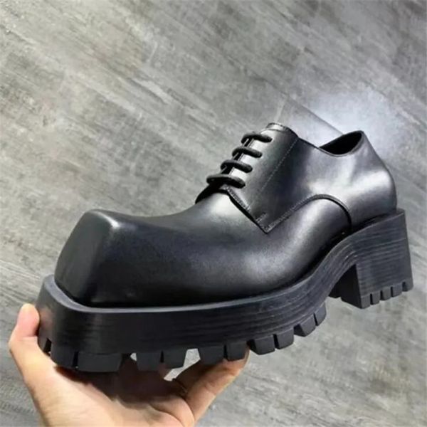 Bout carré noir femmes hommes chaussures habillées mode homme femme talon épais chaussure concepteur mâle femme chaussure en caoutchouc