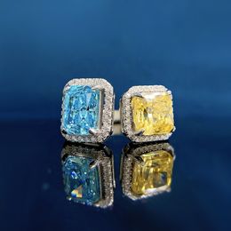 Square Topaz Aquamarine Diamond Ring 100% Real 925 Sterling Silver Party Band Anchons pour femmes bijoux de fiançailles de mariée