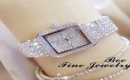 Square Watch for Women Quartz Robe Watch Silver Bling Crystal Diamond Dames Gatchs de poigne