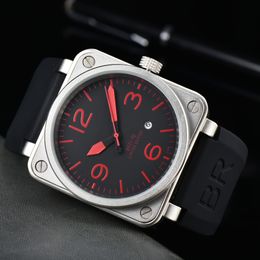 Square Watch Montre de Luxe Watchmen Designer horloges top luxe merk Mechanische horloges heren zakelijke vrijetijdsstoffen horloges Bell Brown lederen horloges Black Ross Rubber