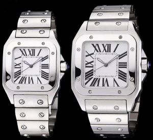 Montres carrées 41mm / 36mm blanc en acier inoxydable montres mécaniques automatiques boîtier et bracelet mode hommes montre-bracelet masculin