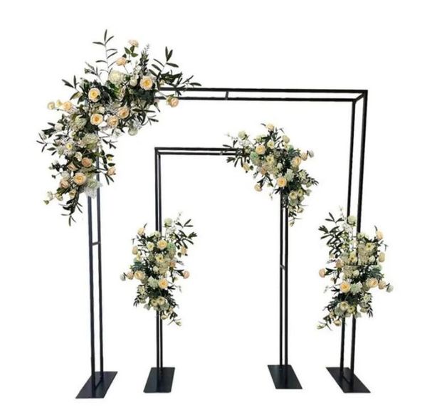 Square de fleur d'arc de mariage, fond double, support de fleurs en métal, disposition de la zone de bienvenue, décoration géométrique