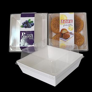 Boîtes d'emballage de sandwich en papier blanc carré Boîte de boulangerie de casse-croûte de pain de gâteau avec des couvercles clairs