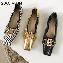 Square Women habille la marque Suojialun Toe Vintag Slip on Ballerina Ballet Flat Loafer Chaussures de pierre Modèle de pierre Mu 230403 525