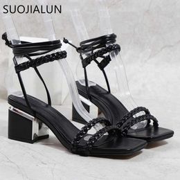 Carrés femmes sandales à talons sandale bas suojialun marque de mode tissage