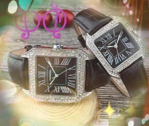 Vierkante dames vierkant Roman Dial Watch Diamonds Ring Rose Gold Luxe Luxe mannelijke lederen riem waterdichte kwarts Militair All The Crime Polshorwatch Clock