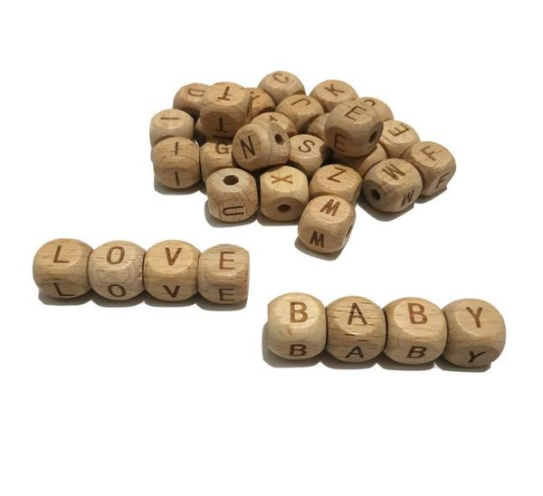 Perles d'alphabet en bois carré Teether 12 mm Beech en bois des perles de lettres pour les jouets de bijoux faisant un collier de dentition baby baby5937478