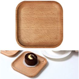 Vierkante houten borden Beech Wood Tray Children's Whole Woods Fruit Plates Dessert Dinner servage 12,8 cm