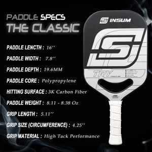 Squashrackets INSUM Arrivals 3K Koolstofvezel Frictie Padel PP Honingraatkern Pickleball Paddle Racket voor Pickleball Sporttraining 230904