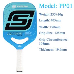 Squashrackets INSUM DESIRE Pickleball Racket Laminaatschuim Volledig koolstofvezeloppervlak Lichtgewicht Padelgeluid gedempt 230831