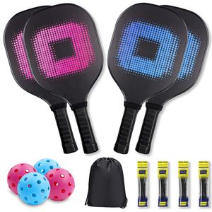 Raquettes de squash Pickleball Paddles Set avec 4 raquettes de pickleball en bois 4 balles 4 bandes antidérapantes Sac de transport portable pour sports d'intérieur et d'extérieur 230621