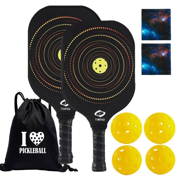 Raquetas de squash TIAPAD Juego de Pickleball de fibra de vidrio de 2 paletas de bolas de pepinillo Bolas de interior al aire libre Bufanda sin costuras Bolsa de transporte Raquetas de Pickleball 230906