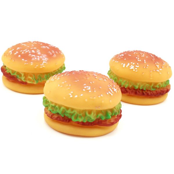 Squeaky Burger Pet Latex Hamburger Dog Toy juguetes que suenan bolas de dentición Perro esférico Durable Cachorro Interactivo Resistente a desgarros Perros pequeños medianos para aliviar el aburrimiento