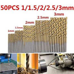 Squeegen 45 # 50 stks HSS Titanium Coated Boor Bits Hoge Snelheid Stalen Bit Set Power Boortools voor Hout 1 / 1,5 / 2 / 2.5 / 3mm Tool