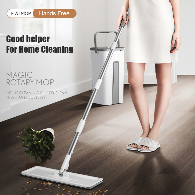 Squeeze Flat Mop and Bucket Kitchen Handle Wash for Floor Wood Magic Lazy House Cleaning Tools Laminate Ceramic Tiles Practical 210317