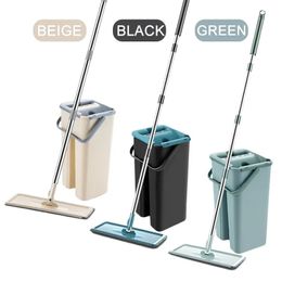 Knijp Vloer Mop Emmer Spin Magic Plat Droog Nat Gebruik Thuis Keuken Cleaning Tools 6Pc Vervanging Microfiber Rag 240308