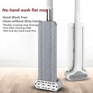 Squeeze Mop Handfree Wash Lazy 360 ° Mops met herbruikbare microfiberkussentjes voor plat om te reinigen onder Long Bed Home Reinigingsgereedschap 240408