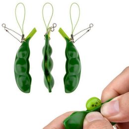 Correas para apretar extrusión juguetes antiestrés descompresión llaveros de frijol guisante llavero de soja Edamame llavero con abalorios para teléfono regalo para niños