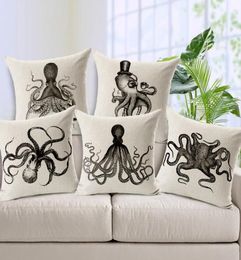 Inktvis octopus kussendeksel eenvoudige dikke katoenen linnen bank kussensloop schandinavië vierkante kussens kussensomen voor slaapkamer 45cm45c1272267