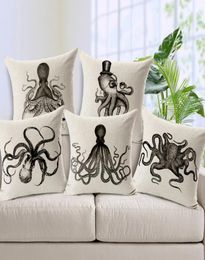 Inktvis octopus kussendeksel eenvoudige dikke katoenen linnen bank kussensloop schandinavië vierkante kussens kussensomen voor slaapkamer 45cm45c2705779