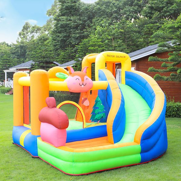 Castillo Hinchable de Ardilla Casa de Despedida Inflable con Tobogán Casa de Juegos de Verano Castillo de Salto para niños con Piscina de Bolas Puente para Juegos en Interiores y Exteriores Juguetes pequeños Regalos