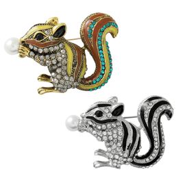 Squirrel Pearl Crystal Broches Pin voor Dames Mode Jurk Jas Shirt Demin Metalen Broche Pins Badges Verjaardag Promotie Gift