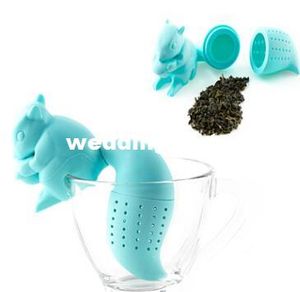 Infuseur à thé en forme d'écureuil, passoire en silicone de qualité alimentaire, dessin animé, animal mignon, sacs filtrants, cuillère à café, Filtration