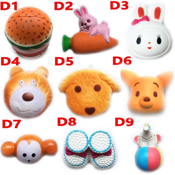 Squishy Toy hamburger lapin chien ours squishies Slow Rising 10cm 11cm 12cm 15cm Soft Squeeze Cute Strap cadeau Stress enfants jouets D10 1010