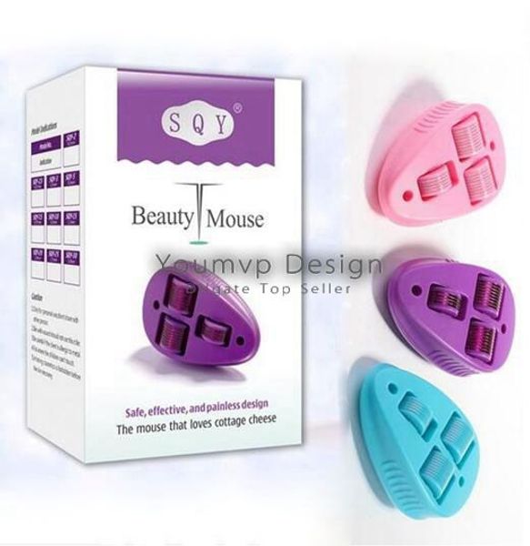 SQY Beauty Mouse Derma Roller 1380 aiguilles Dermaroller, 3 en 1 Derma Roller pour le traitement du corps Bleu/Violet/Rose