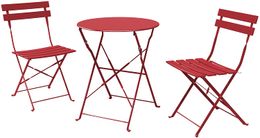 SR Steel Patio Bistro Set, opvouwbare terrasmeubelsets, 3-delige terrasset van opvouwbare terrastafel en stoelen, donkerrood
