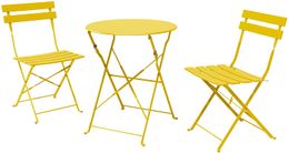 Sr Steel Patio Bistro Ensemble, ensemble de meubles de patio extérieur pliant, ensemble de patio de patio de 3 pièces de table et chaises de patio pliable, jaune mangue