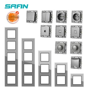 SRAN F6 Série Gris Grey Glass Pannel Switch EU EU FRANÇAIS SORTS ÉLECTRIQUES USB TV TV RJ45 Module tactile DIY