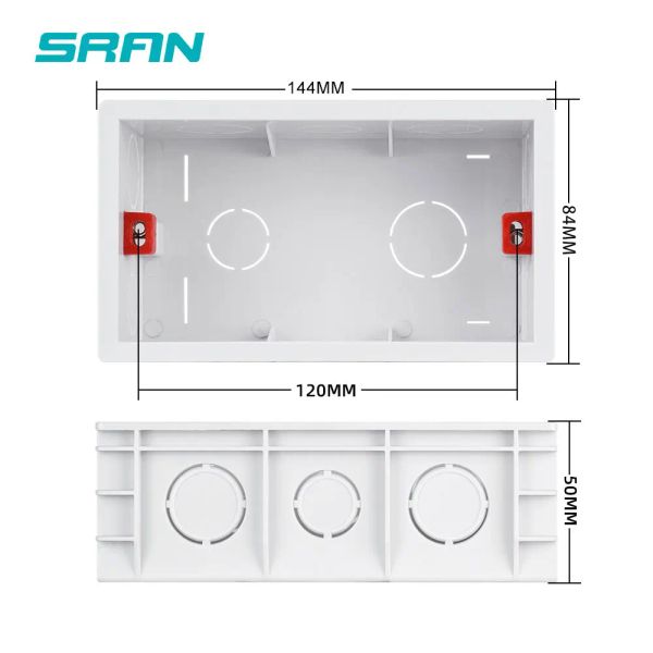 Sran New Wall Mountting Boîte de cassette interne Boîte arrière blanche 144 * 84 * 50 mm pour 146 mm * 86 mm Sockets et commutateurs standard