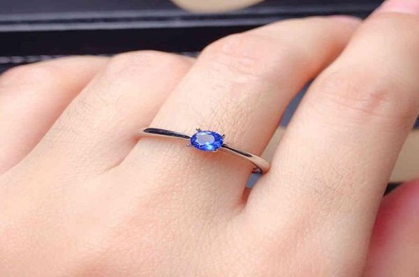 Sri Lanka Sapphire Ring Femmes 925SOILL STERLING Silver 3mm Blue Natural Gemstone Fine Bijoux pour Girl Anniversary Gift1142444