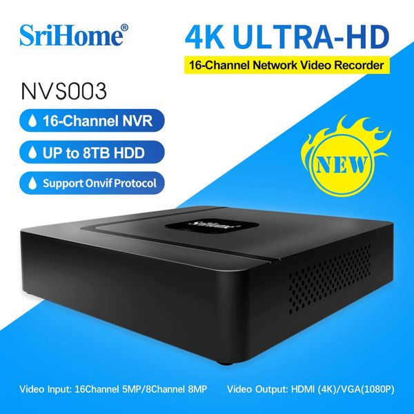 Srihome NVS003 16CH 4K UHD POE NVR H265 enregistreur vidéo réseau Protection de sécurité Surveillance 8T HDD CCTV Wifi système de caméra IP 240219