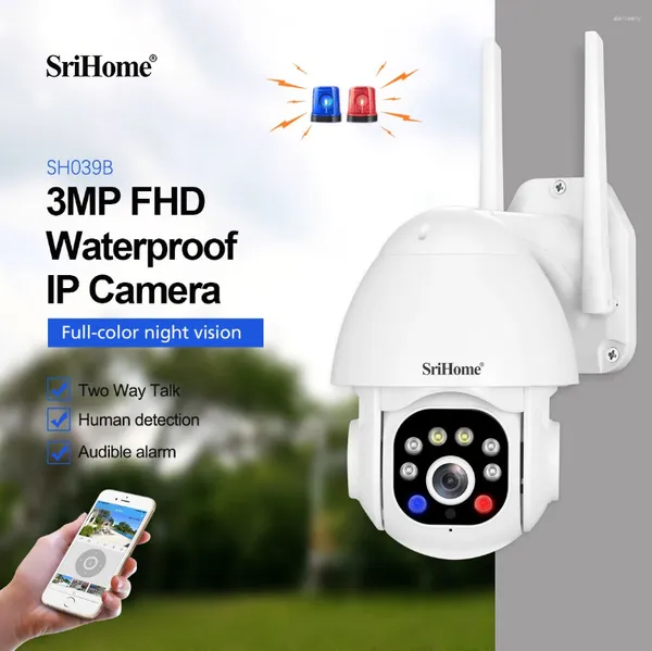 Cámara Srihome impermeable al aire libre SH039 WIFI IP 3.0MP alarma de sonido y luz cámaras de seguridad CCTV Starlight Color visión nocturna