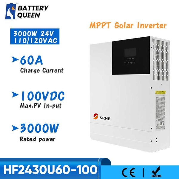 Onduleur solaire hybride SRNE 3000W 24V 110V 120V AC onde sinusoïdale Pure intégré MPPT 60A contrôleur de chargeur solaire entrée PV 100V DC