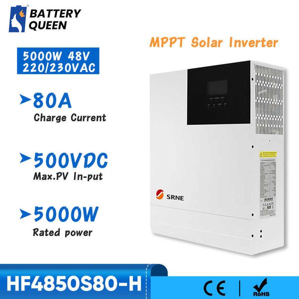 Onduleur solaire hybride SRNE 48V 5000W 220V 230V AC onduleur à onde sinusoïdale Pure intégré MPPT 80A contrôleur solaire entrée PV 500V DC