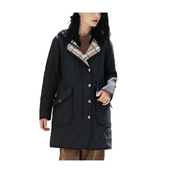 SS Diseñadores Chaquetas de mujer Moda Inglaterra Abrigo largo Chaqueta delgada de algodón Estilo británico Acolchado a cuadros Parkas acolchadas Negro rojo Mult color Tamaño asiático S-3XL Venta al por mayor AAA