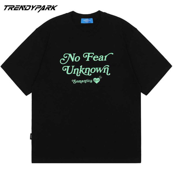 SS T-shirt pour hommes Lettres No Fear Imprimer Hip Hop Summer Manches courtes Surdimensionné Harajuku Coton Tops Tees Femmes Hommes Vêtements 210601