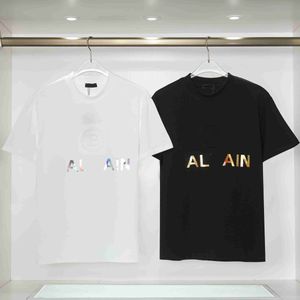 SS New AlmaiT-shirt Col rond Lettre brillante métallique en relief T-shirts décontractés pour hommes et femmes Manches courtes T-shirts en pur coton mince Demi-manches Haut de sport vêtements