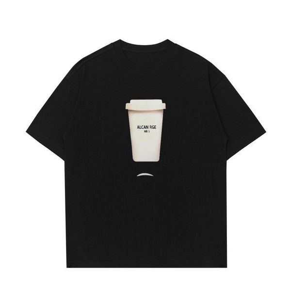 SS New Lenciag Tees Classic Milk Tea Cup Print Camiseta para parejas para hombres y mujeres Jersey Deportes Versátil Camiseta delgada adelgazante Camisas Media manga Ropa superior para exteriores