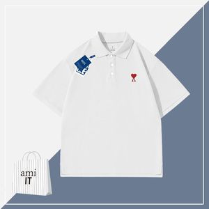 SS New Miri T-shirt à manches courtes Amour brodé Col polo pour hommes et femmes Couple américain Demi-manches Bas Polo Mince Haut vêtements