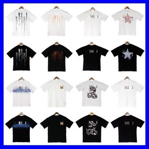 SS New MiriT Shirt Col rond en cuir lettre broderie colorée mouchetée Graffiti lettre impression T-shirts à manches courtesS T-shirts amples pour hommes et femmes Top vêtements