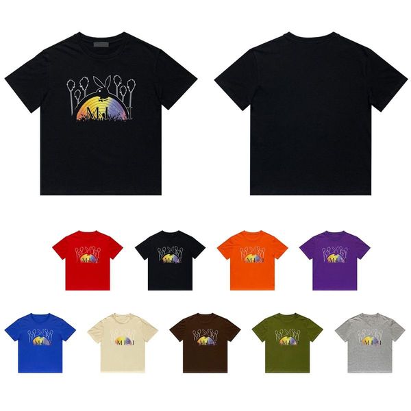 SS New MiriT Shirt Col Rond Street Casual Rabbit Rainbow Print Tees pour Hommes et Femmes Mince Pull Sport Pur Coton Lâche T-shirtsS Haut à Manches Courtes vêtements